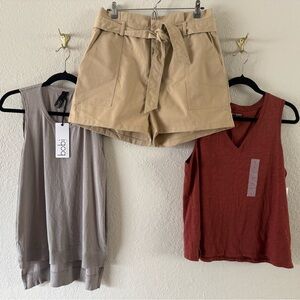 NWT Women’s 3-Piece Size L Summer Basics Tank Tops Shorts Cotton Neutrals